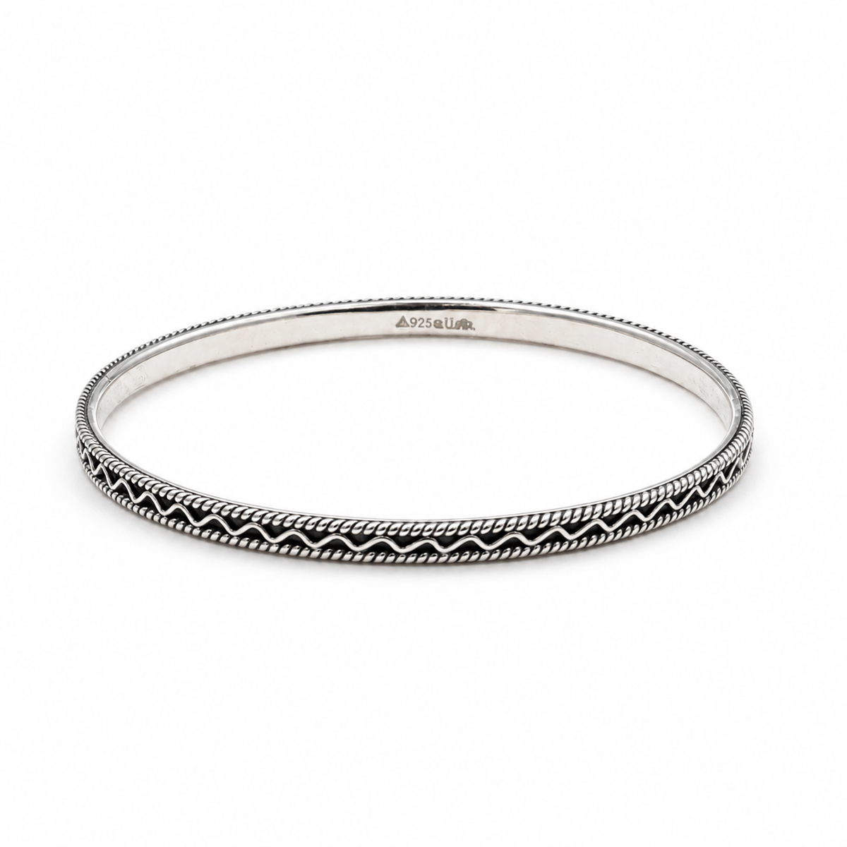 925 Sterling Oxidized Wave Rope Kada Bangle For Women