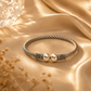 925 Sterling Silver Oxidized Bangle | Twisted Rope Design with Silver Bead | Hallmarked
