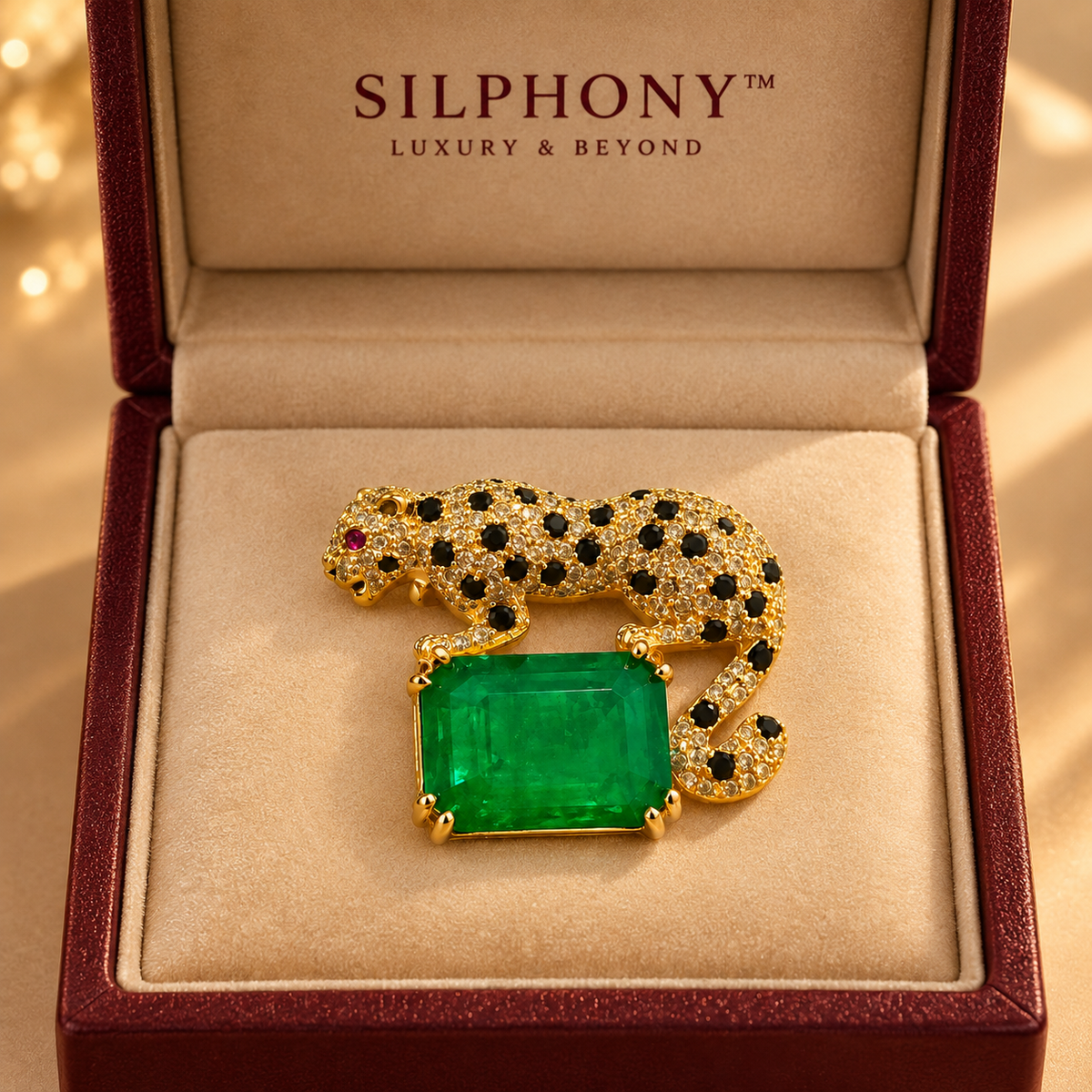 Royal Emerald Green Gemstone Panther Brooch for Men Wedding Groom