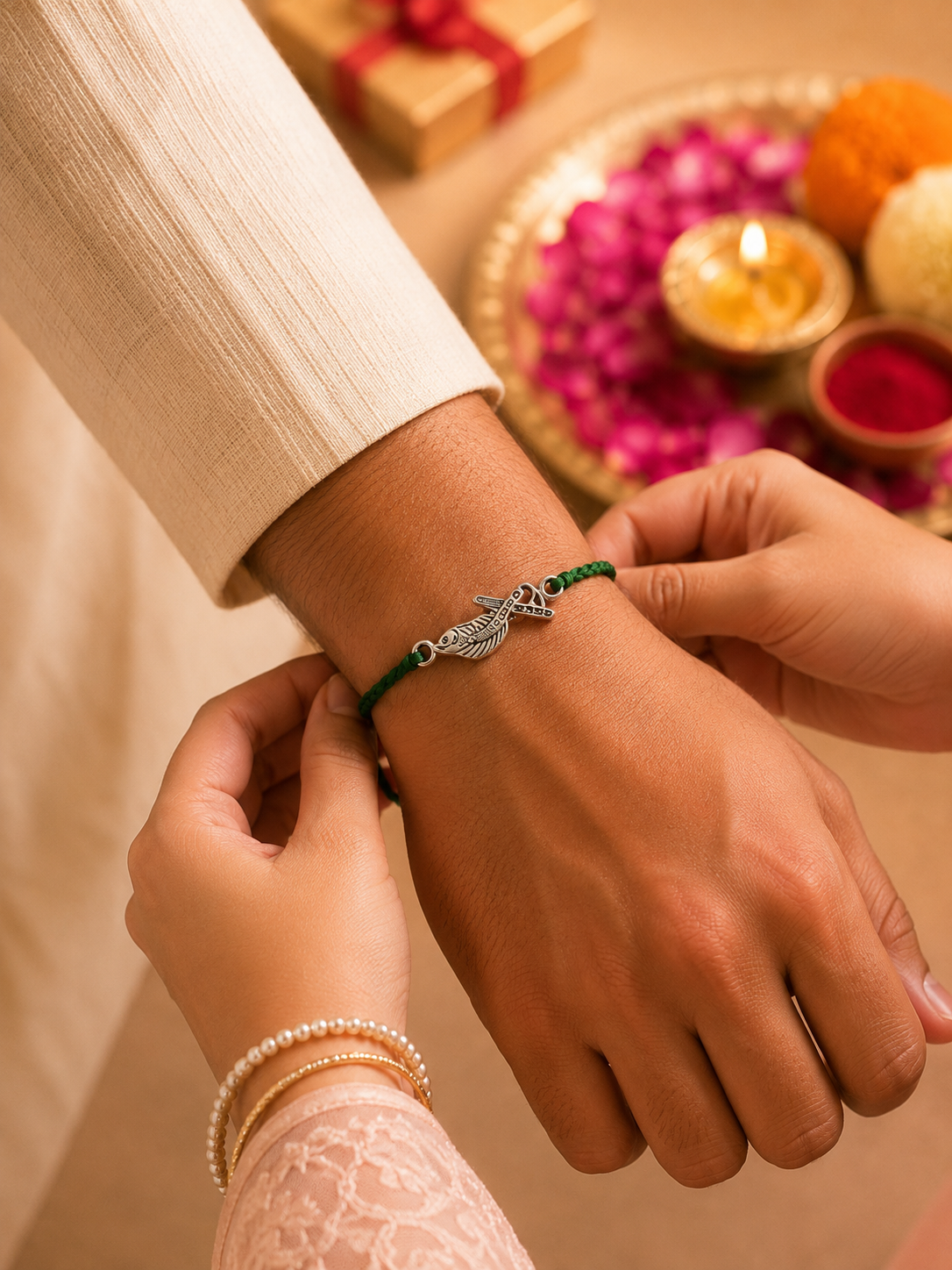 Handmade Banshuri Pure 925 Silver Rakhi