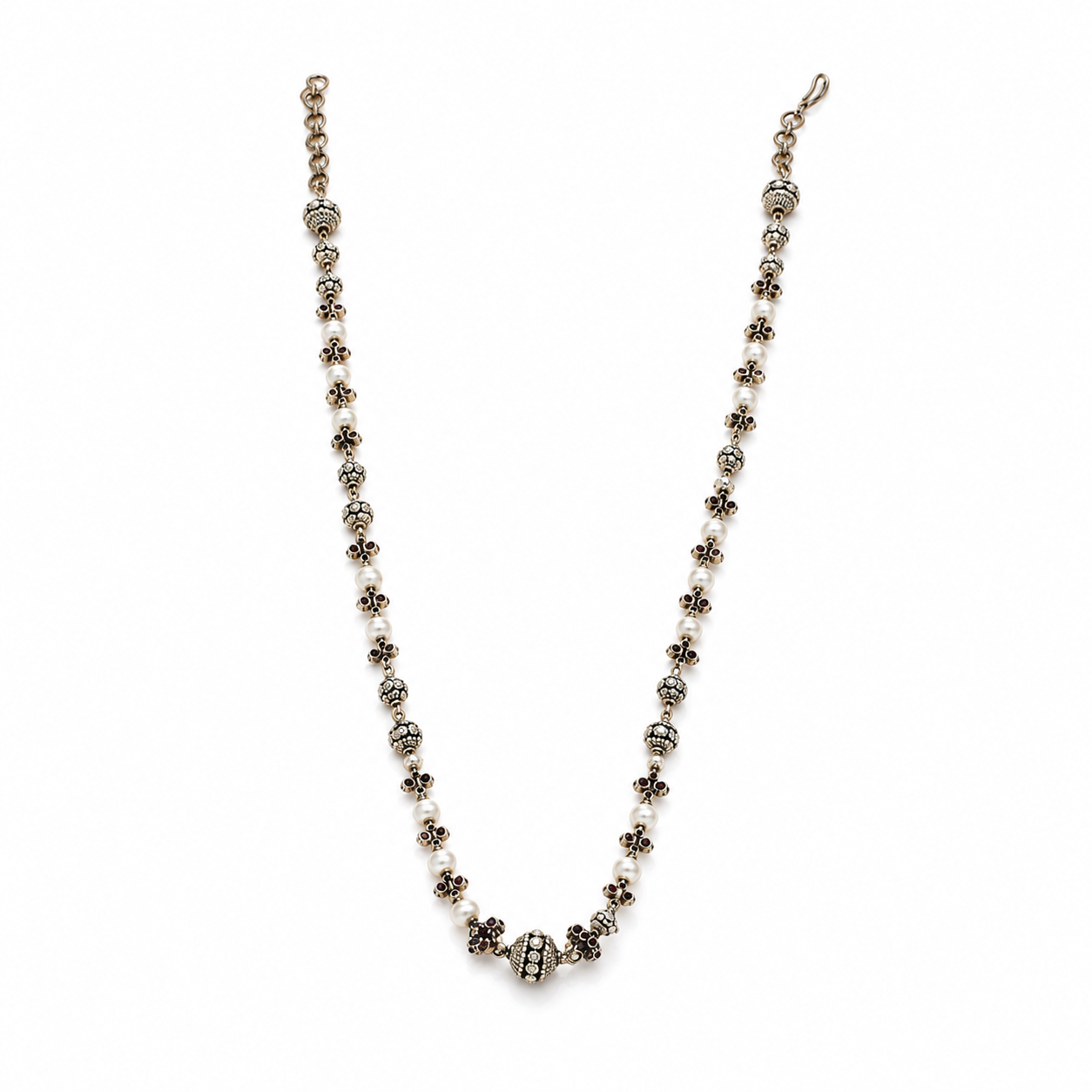 Pearl & Quartz Beaded Floral Link Chain | 925 Hallmarked Silver