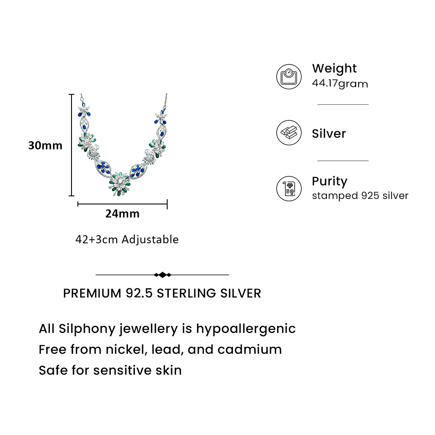 92.5 Sterling Silver Floral Cascade Necklace Set