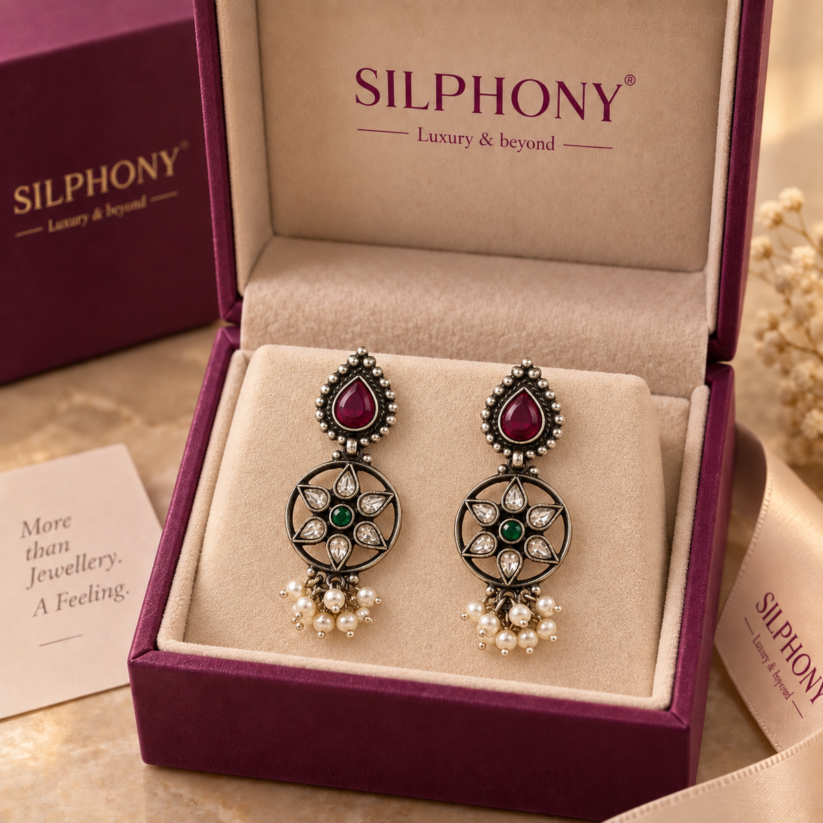 925 Silver Floral Pearl Drop Earrings