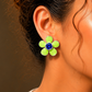One-of-One 92.5 Silver Green Enamel Floral Stud Earrings