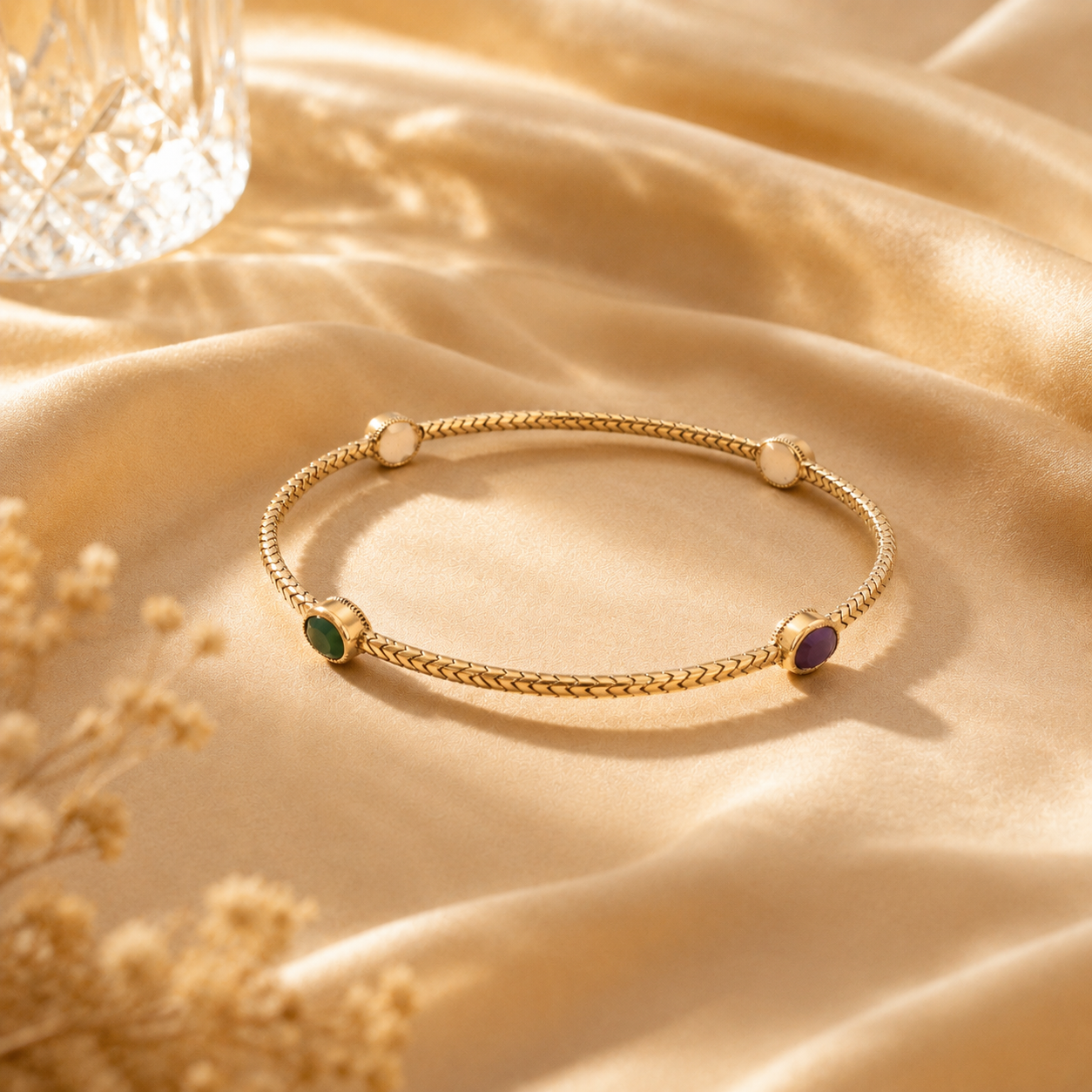 925 Sterling Open Cuff With Multi-Color Gemstone Accents Bangle | Hallmarked Silver Jewelry