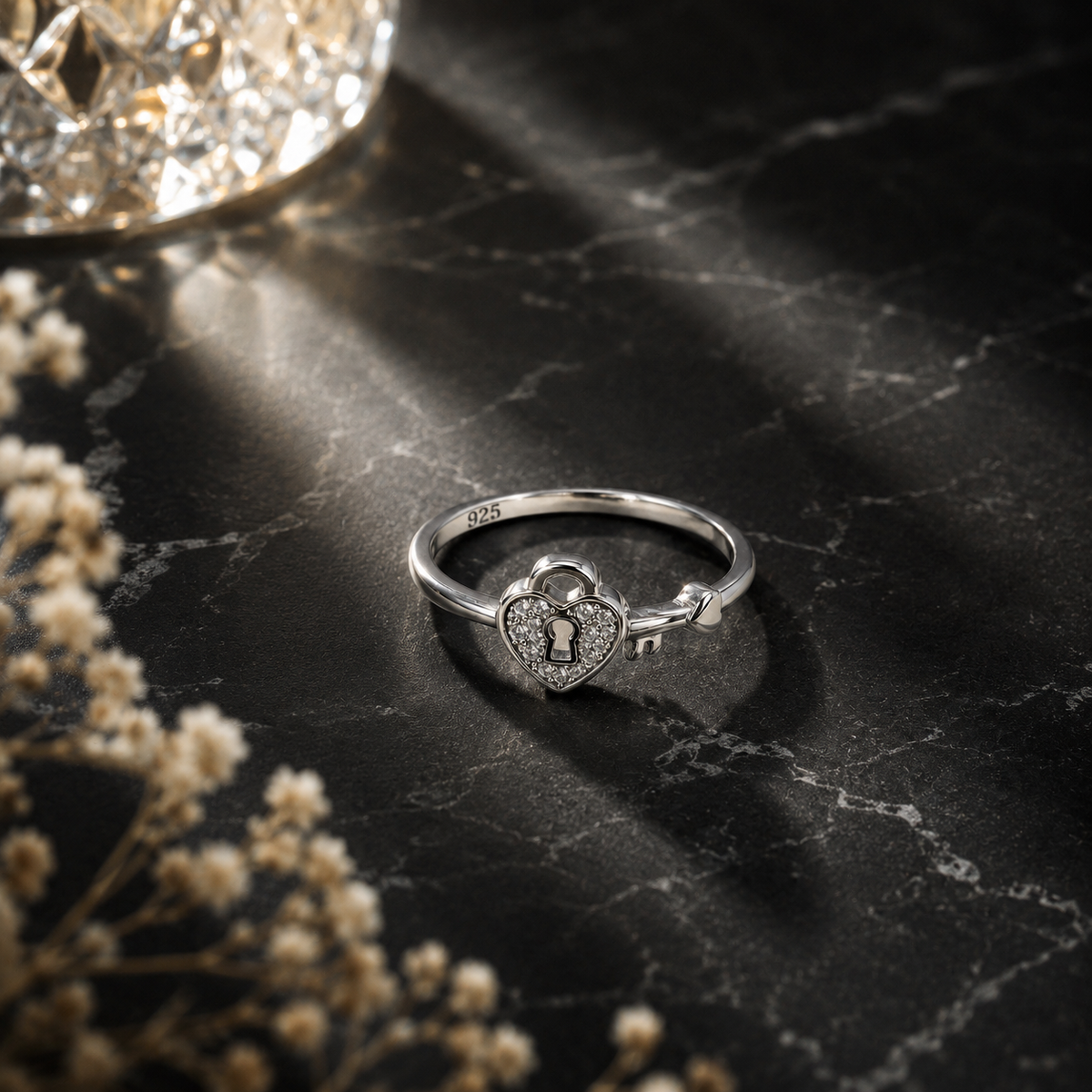 Heart Lock 925 Sterling Silver with Moissanite Statement Ring