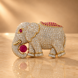 925 Silver Elephant Brooch for Men with Moissanite & Ruby Quartz Gemstones