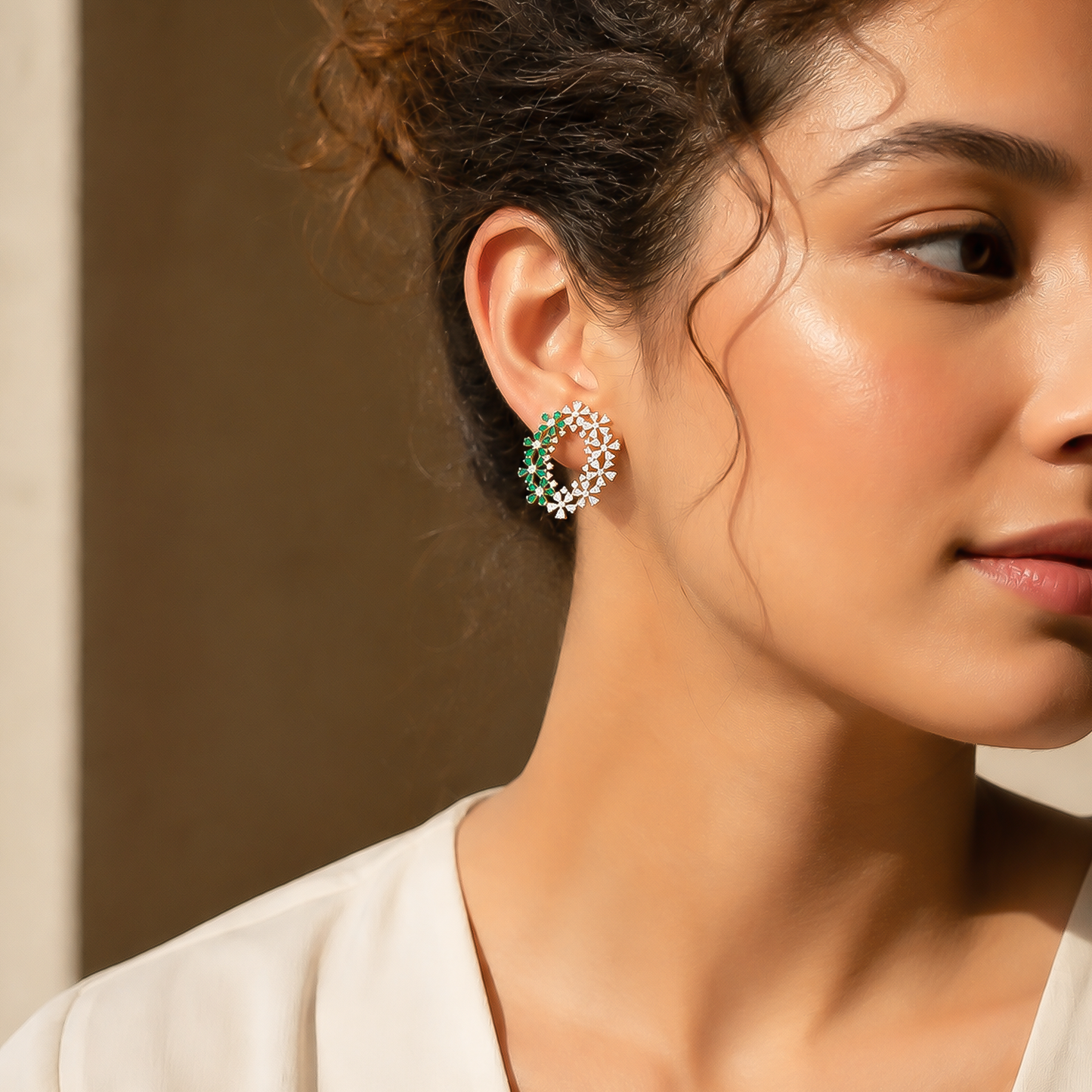 Emerald Blossom Oval Statement Earrings