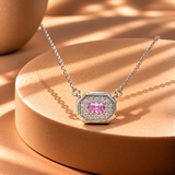 925 Sterling Silver Pink Quartz Moissanite Chain Pendant