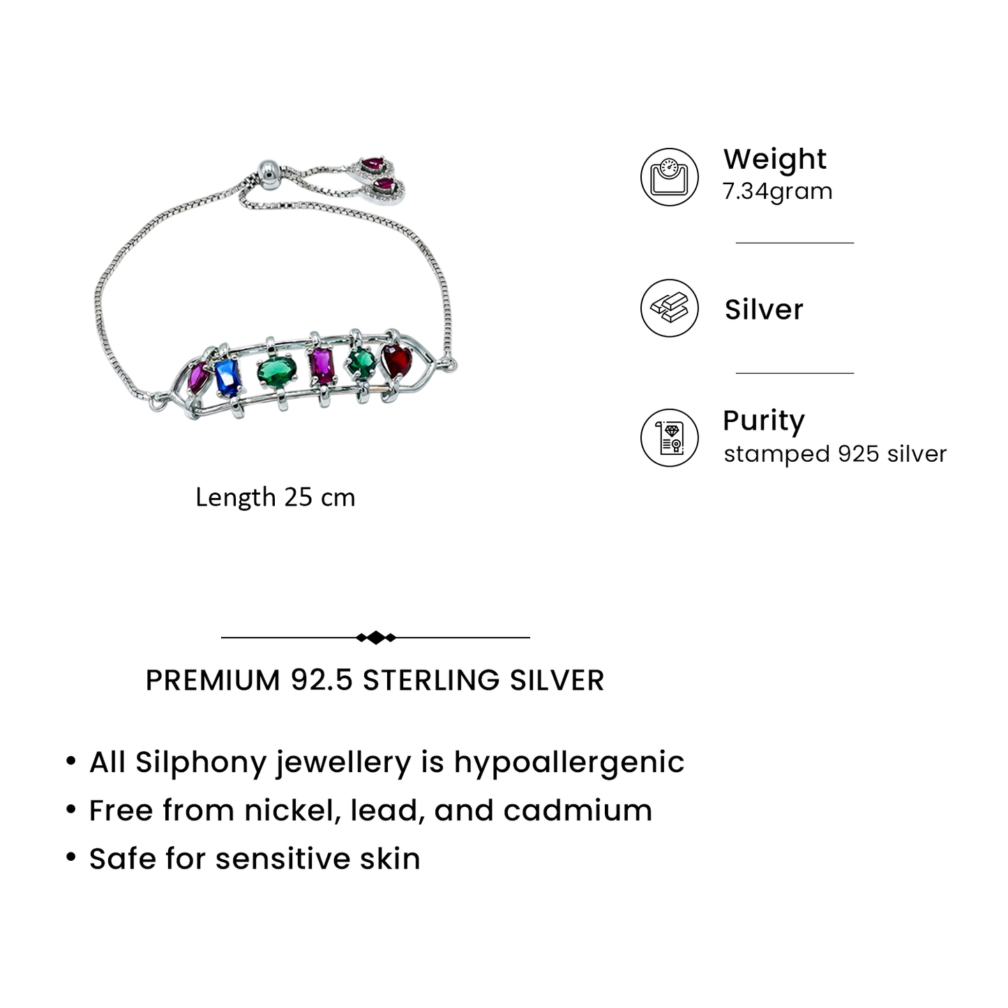 One-of-One 92.5 Silver Multicolor Spectrum Bar Bracelet