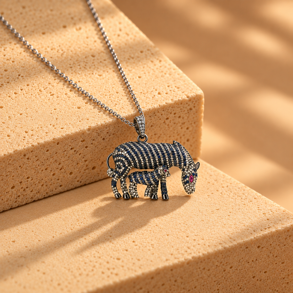 2.40 ct Natural Diamonds with 925 Silver Blue Sapphire & Ruby Elephant Brooch