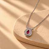 925 Silver Red Quartz Moissanite Pear Pendant Chain