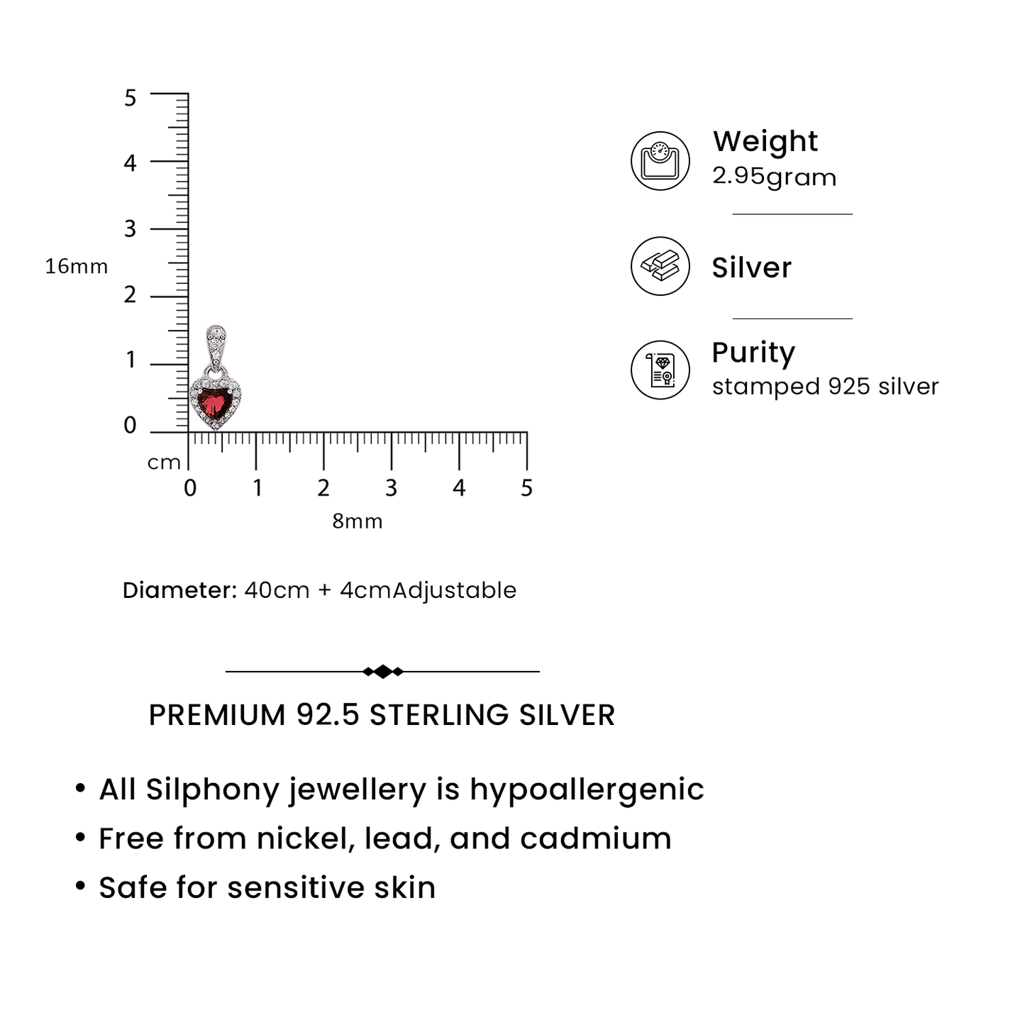 Ruby Romance - Heart Silver Pendant Set