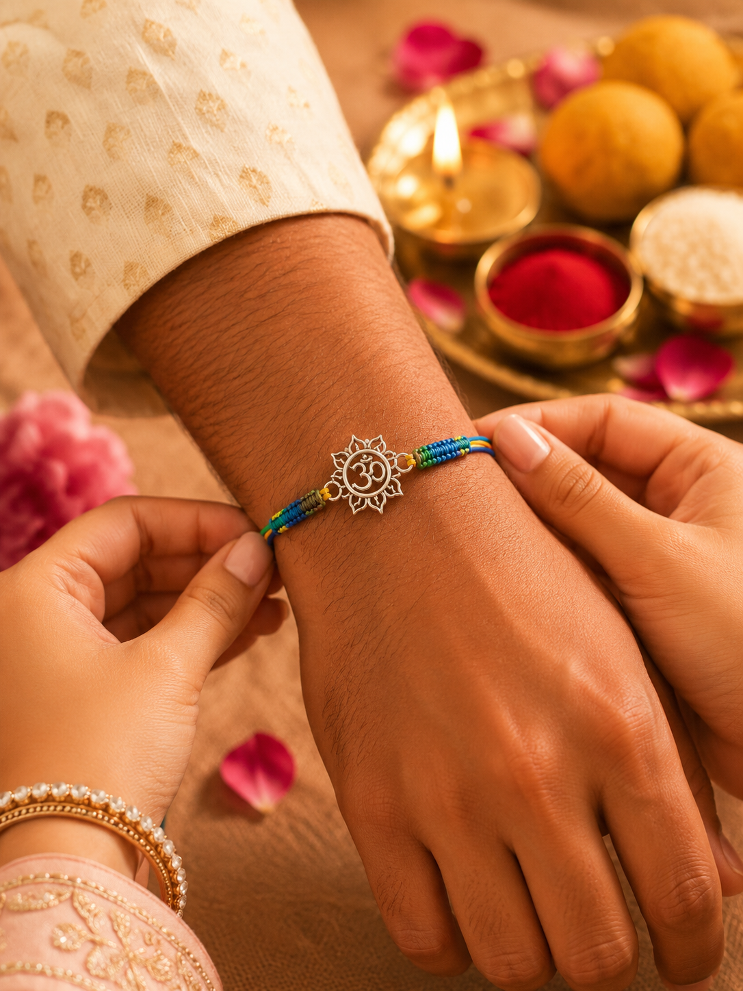 Handmade Om & Sun 925 Silver Hallmarked Rakhi
