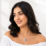 One-of One 92.5 Silver Teardrop Blue Simulant Sapphire Pendant Necklace