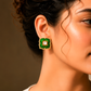 One-of-One 92.5 Silver Green Enamel Square Stud Earrings