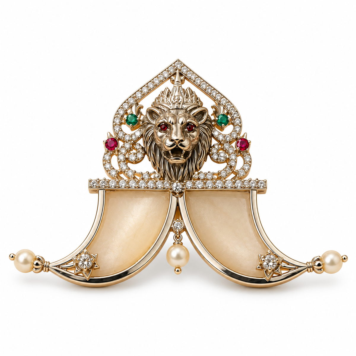 Lion 925 Sterling Silver with Pearl & Quartz Regal Statement Pendant | Hallmarked Jewellery