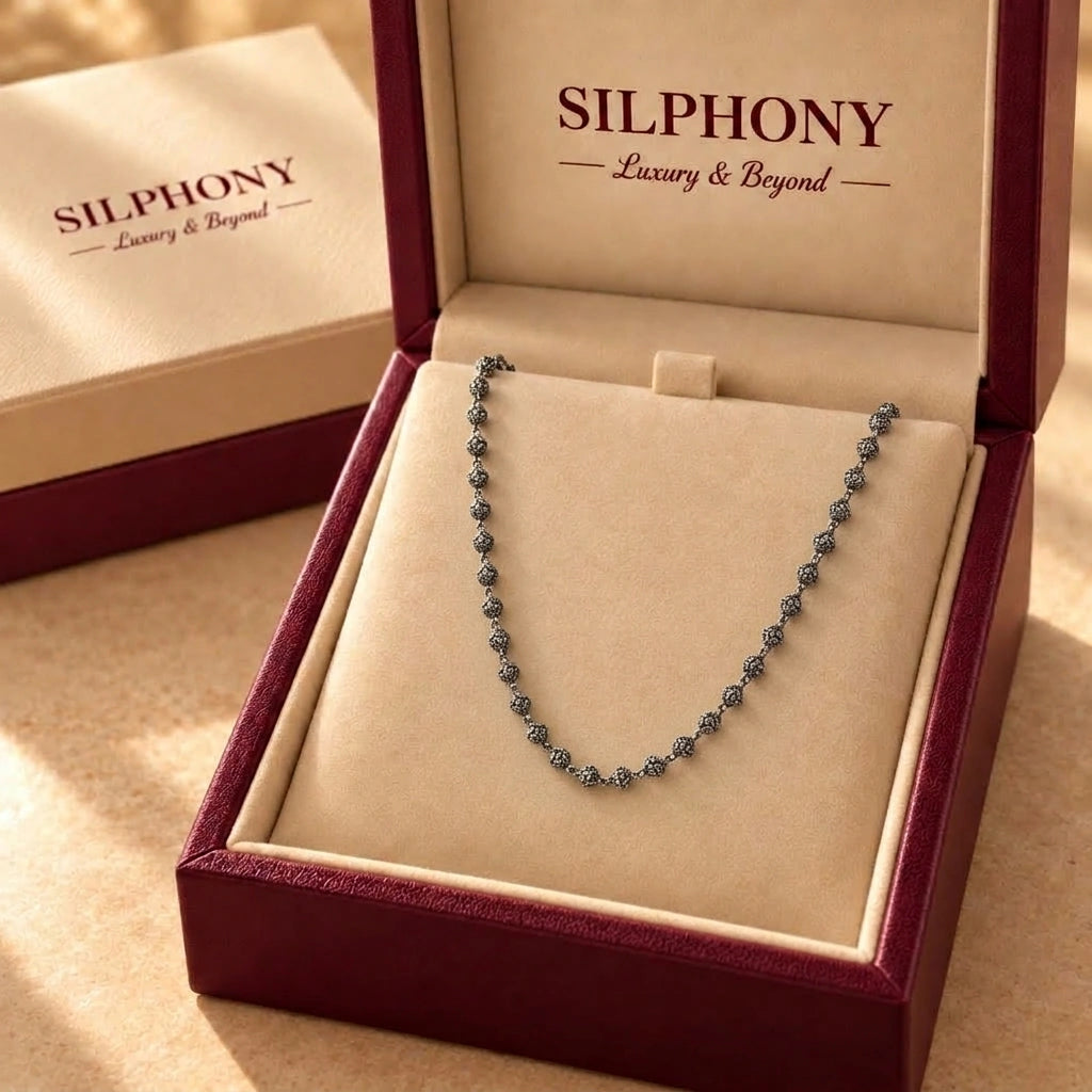 925 Sterling Silver Floral Link Chain Necklace | Elegant Oxidized Finish | Hallmerked