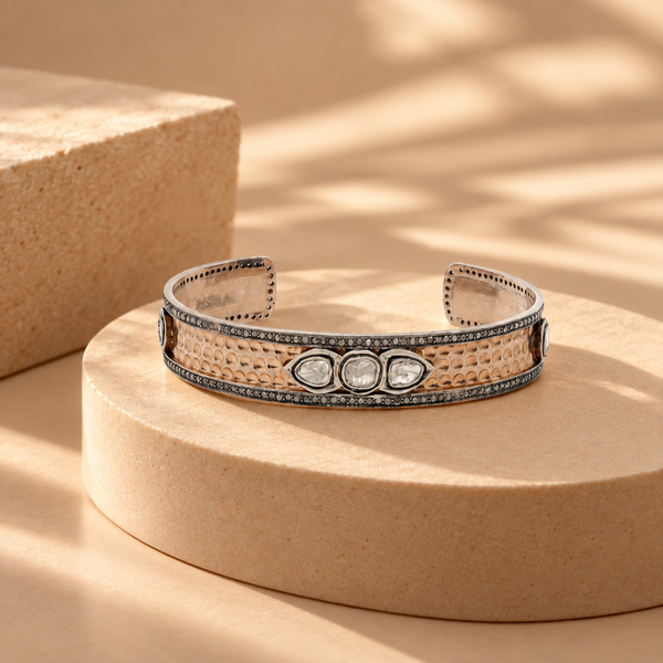 1.80 Ct Natural Diamond with Silver & Copper Hand Cuff