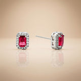 925 Sterling Silver Red Ruby Halo Pendant Set