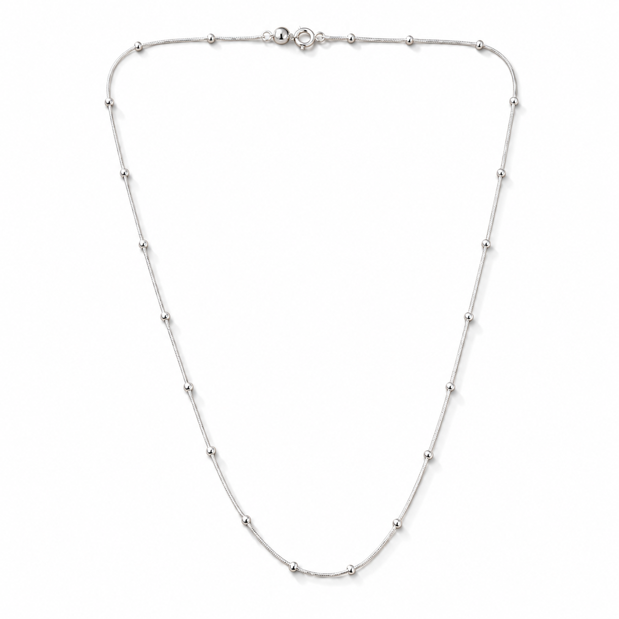 18 Inch 925 Sterling Silver Beaded Chain Hallmarked Jewellery
