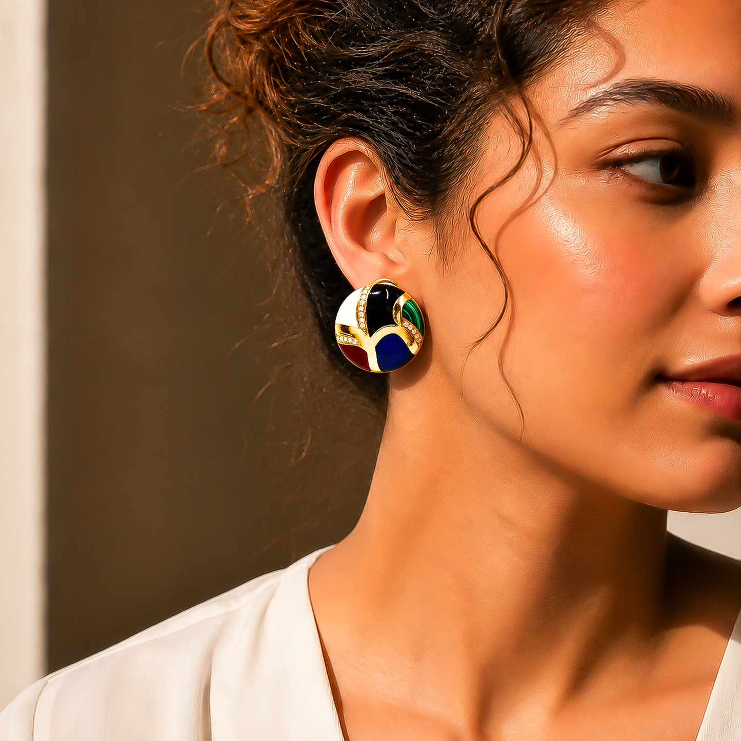 One-of-One 92.5 Silver Multicolor Enamel Dome Stud Earrings