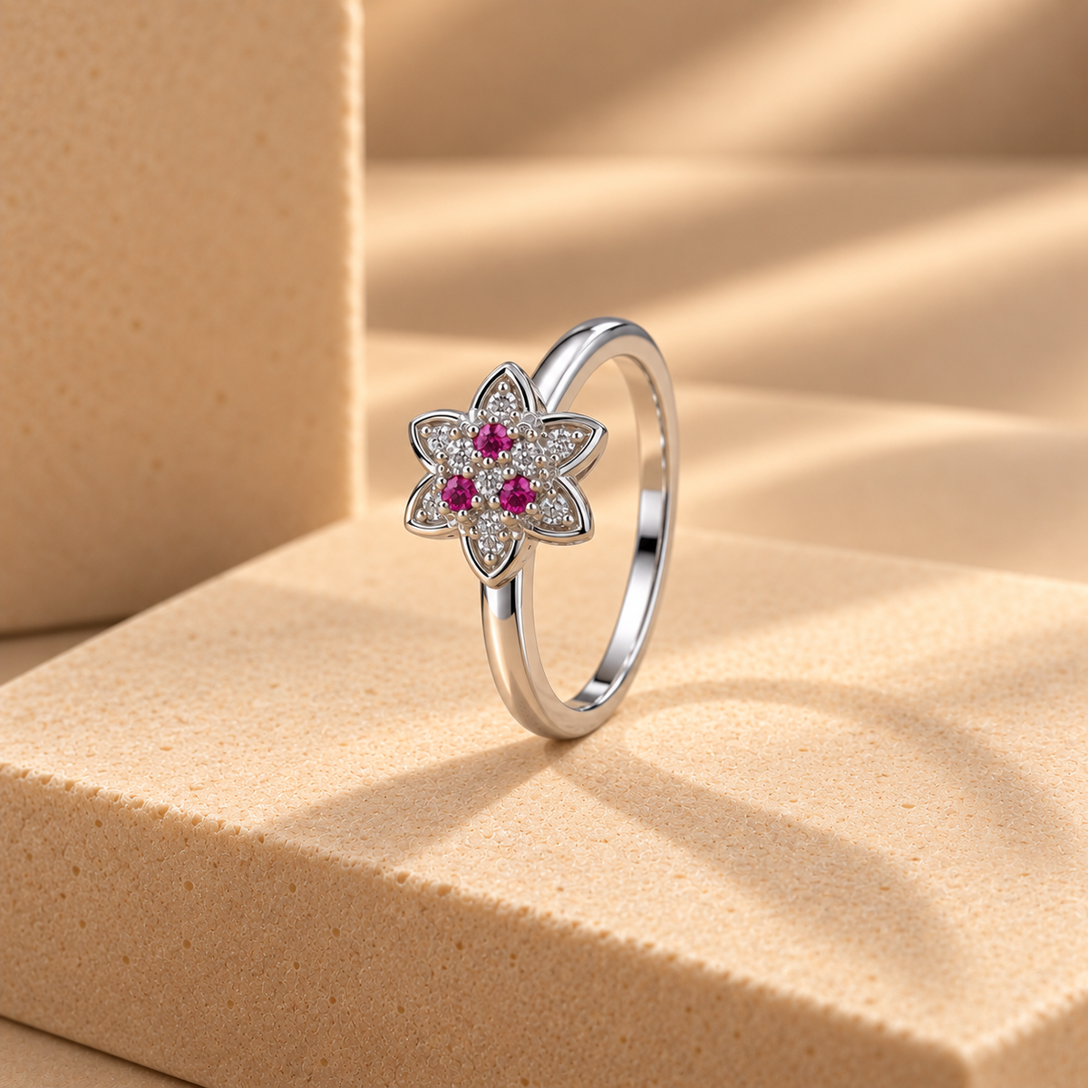 925 Sterling Silver Moissanite Flower Ring