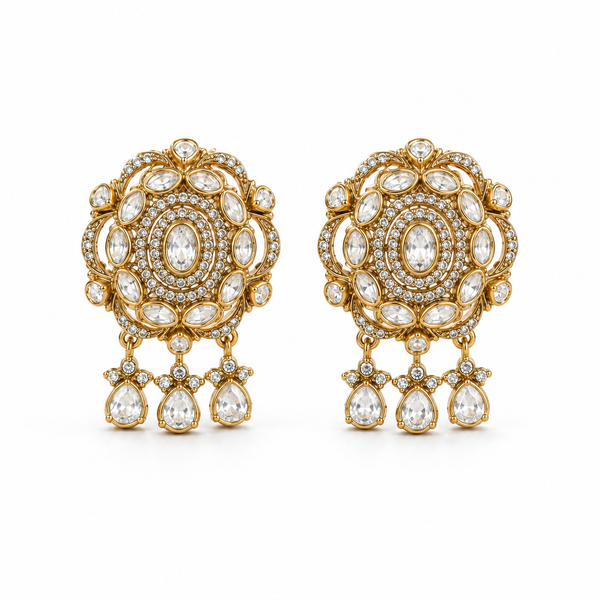 925 Sterling Silver Moissanite & Polki Elegant Statement Drop Earrings
