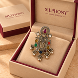 Regal Indian Temple Inspired Deity Motifs Multicolor Gemstones Statement Pendant