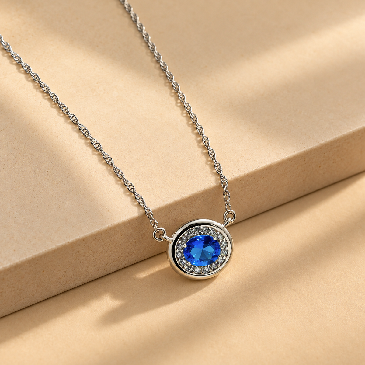 925 Silver Blue Quartz Moissanite Pendant Chain For Women
