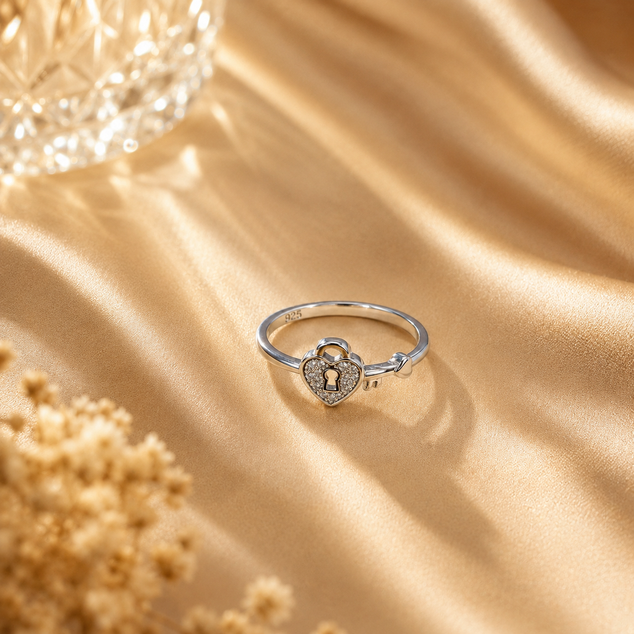 Love & Promise 925 Sterling Silver Heart Lock Statement Ring