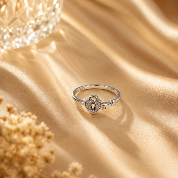 Love & Promise 925 Sterling Silver Heart Lock Statement Ring