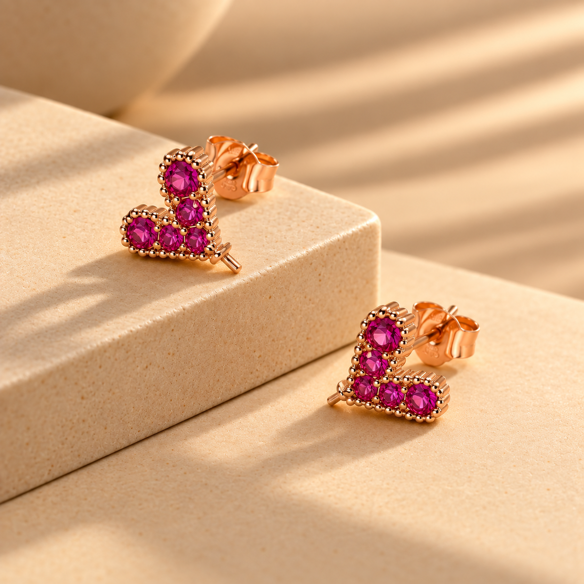 Pink Heart Moissanite Stud Earrings
