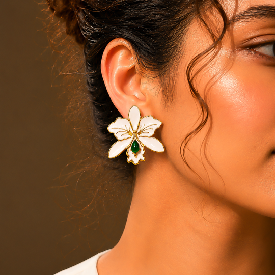 One-of-One 92.5 Silver White Enamel Orchid Stud Earrings