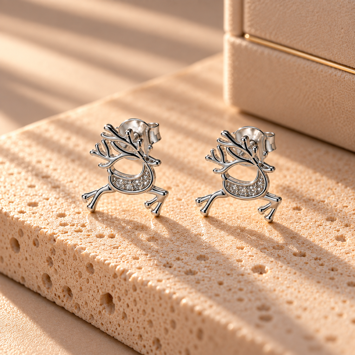 925 Silver Reindeer Moissanite Stud Earrings