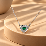 Heart Green Quartz Moissanite Halo Pendant Chain