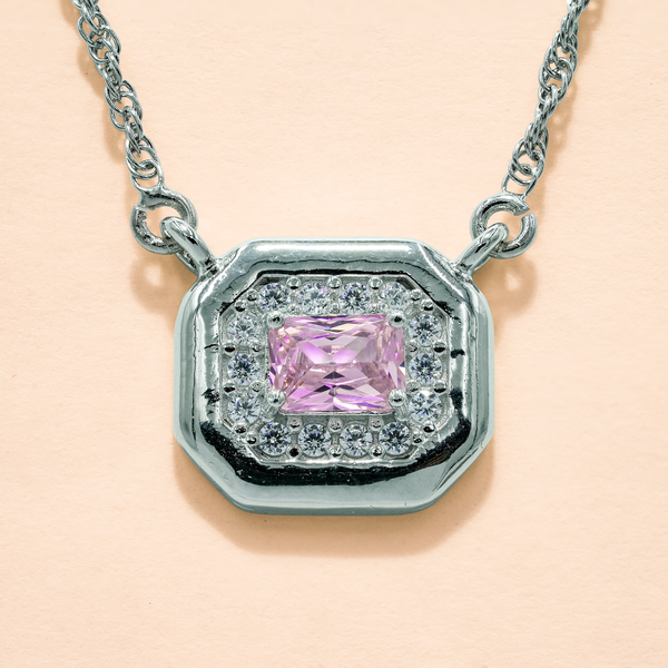 One-of-One 92.5 Silver Simulant Pink Gemstone Octagonal Pendant