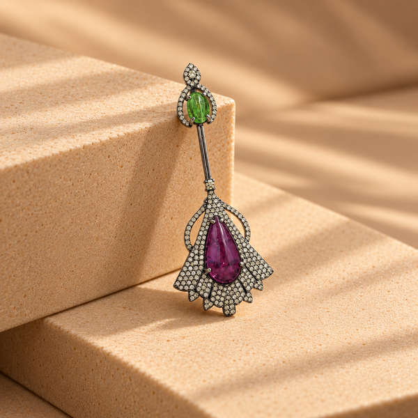 0.80 ct Natural Diamonds with 925 Silver Rubylight Pendant Cum Brooch