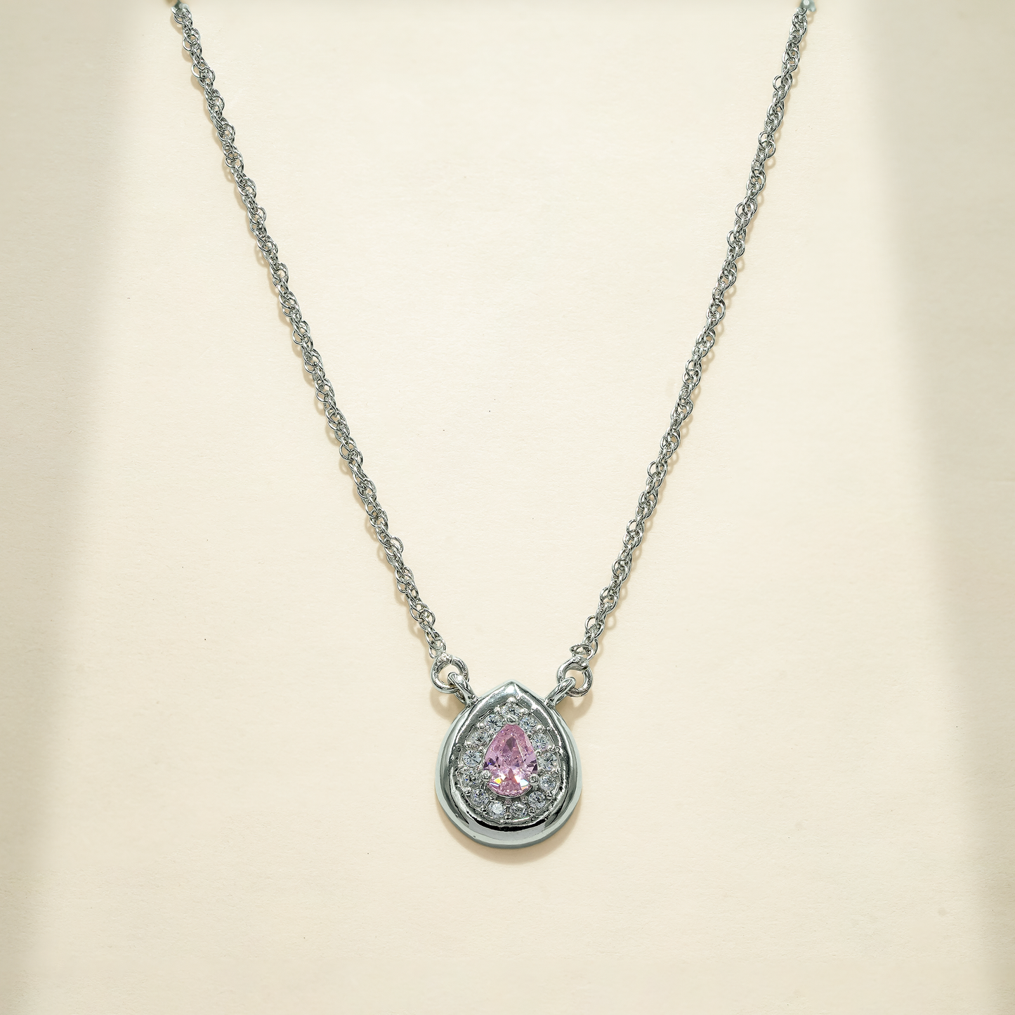 One-of One 92.5 Silver Blush Pink Teardrop Pendant Necklace