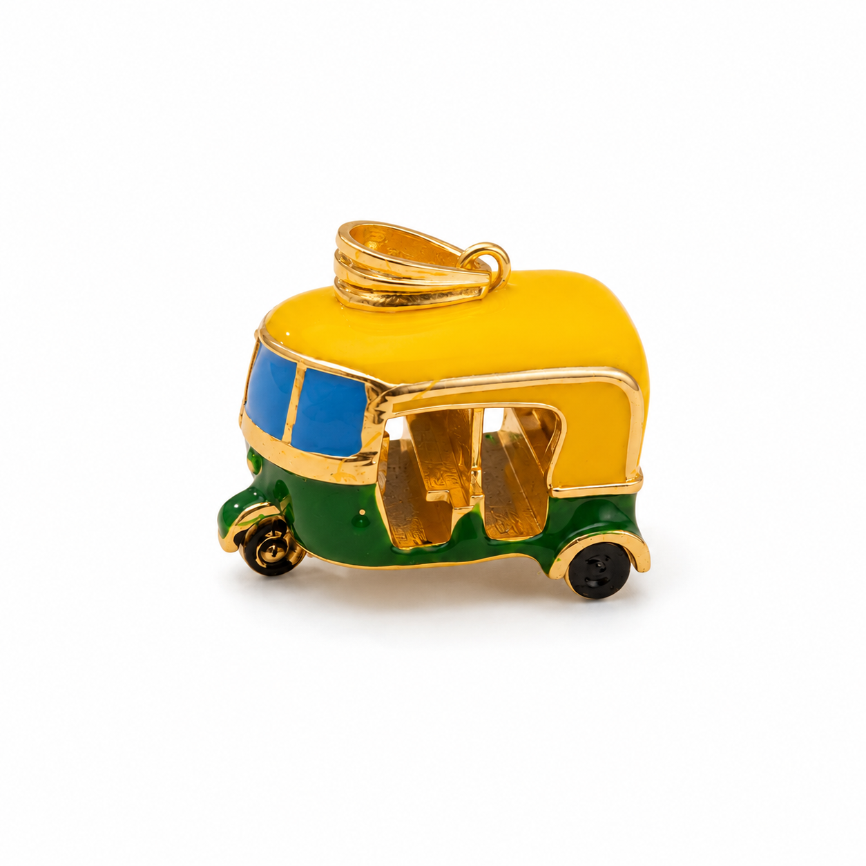 Indian Tuk Tuk 925 Sterling Silver Enamel Auto Rickshaw Pendant
