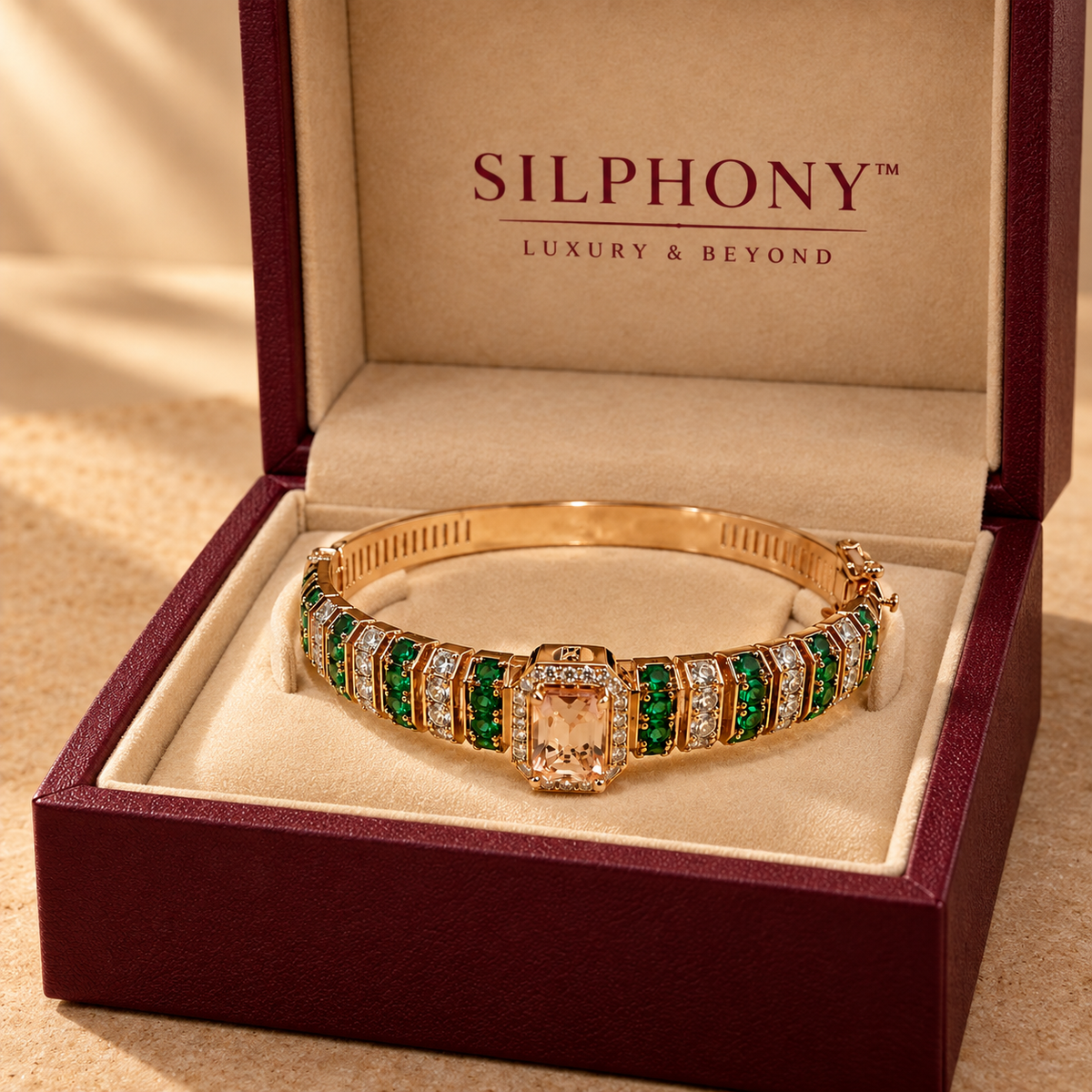 Rose Gold Moissanite Quartz Emerald Stone Bracelet