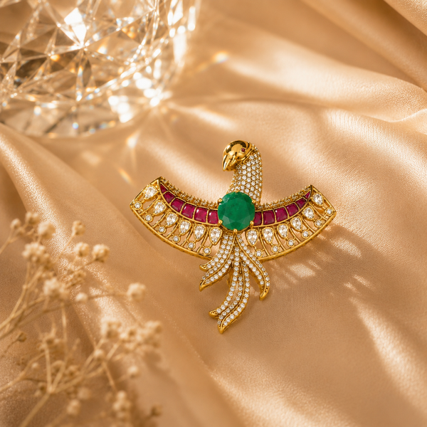 925 Sterling Silver Peacock Polki & Moissanite Traditional Statement Pendant