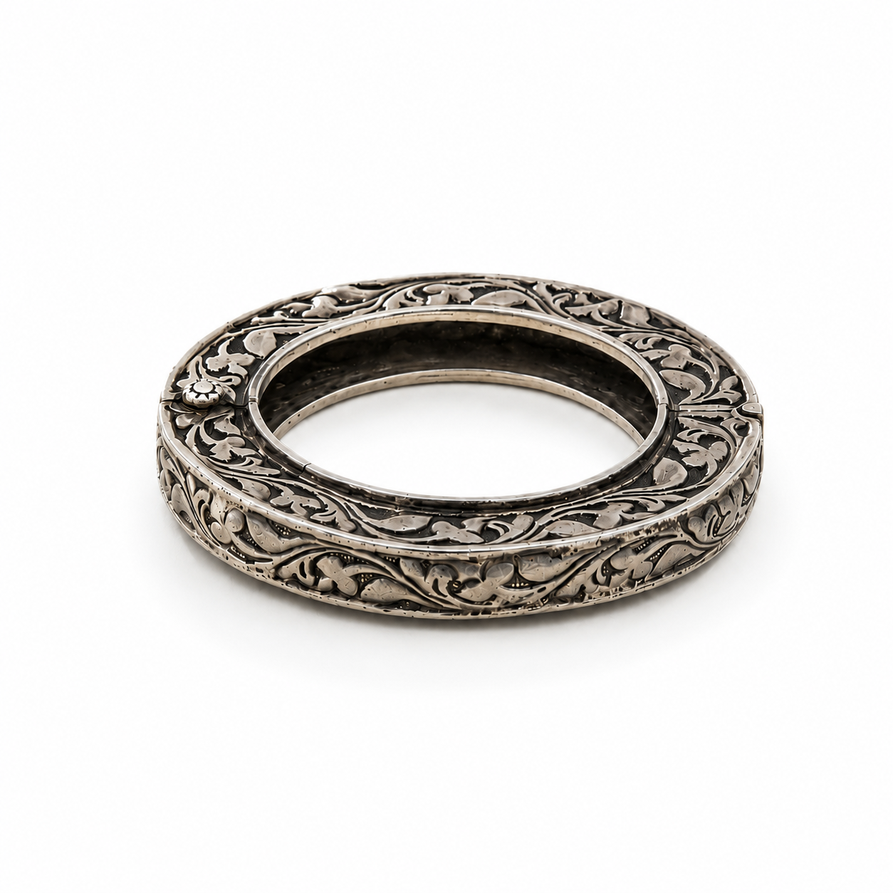 Floral Antique Oxidised 925 Silver Bangle Hallmarked Jewellery