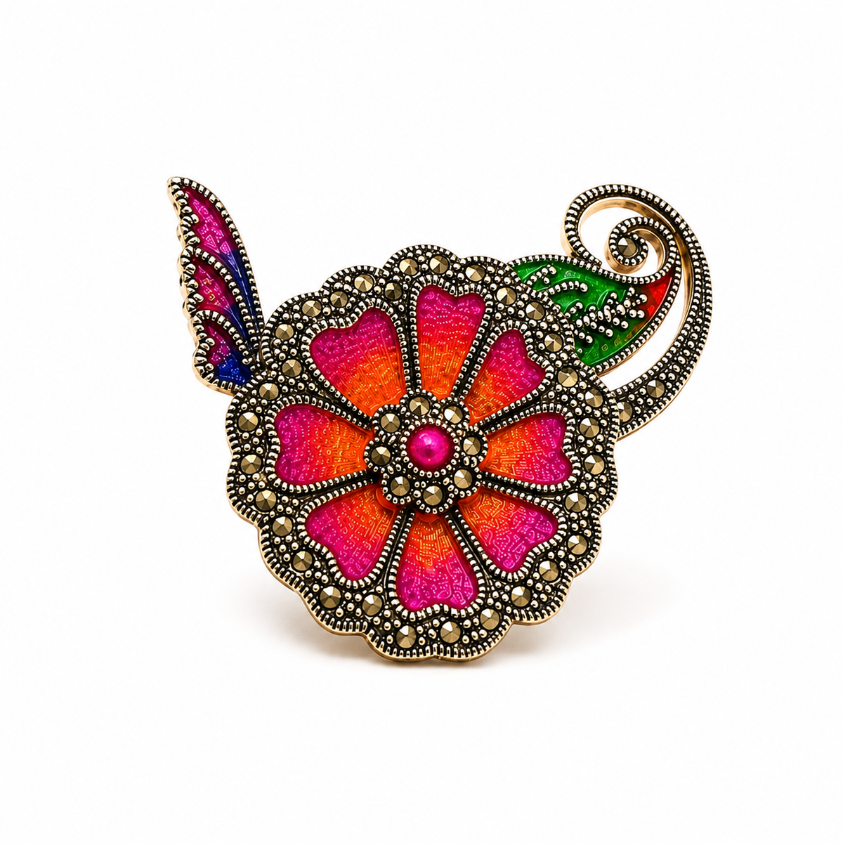 Floral Butterfly 925 Sterling Silver Brooch | Colorful Artistic Brooch for Women