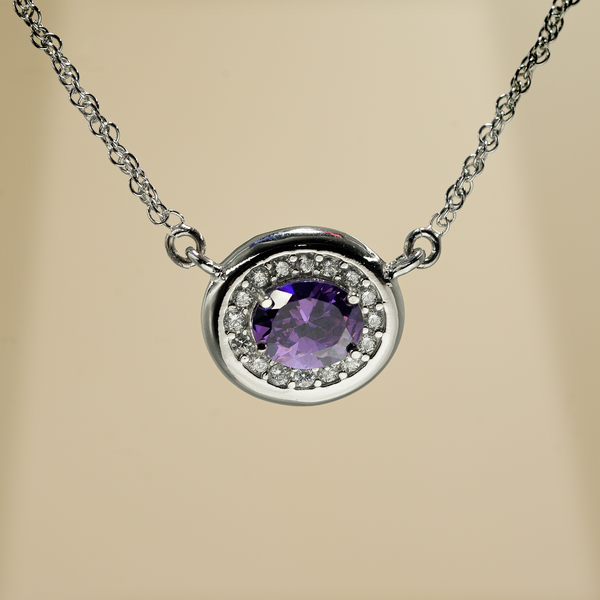 One-of-One 92.5 Silver Simulant Amethyst Round Pendant Necklace