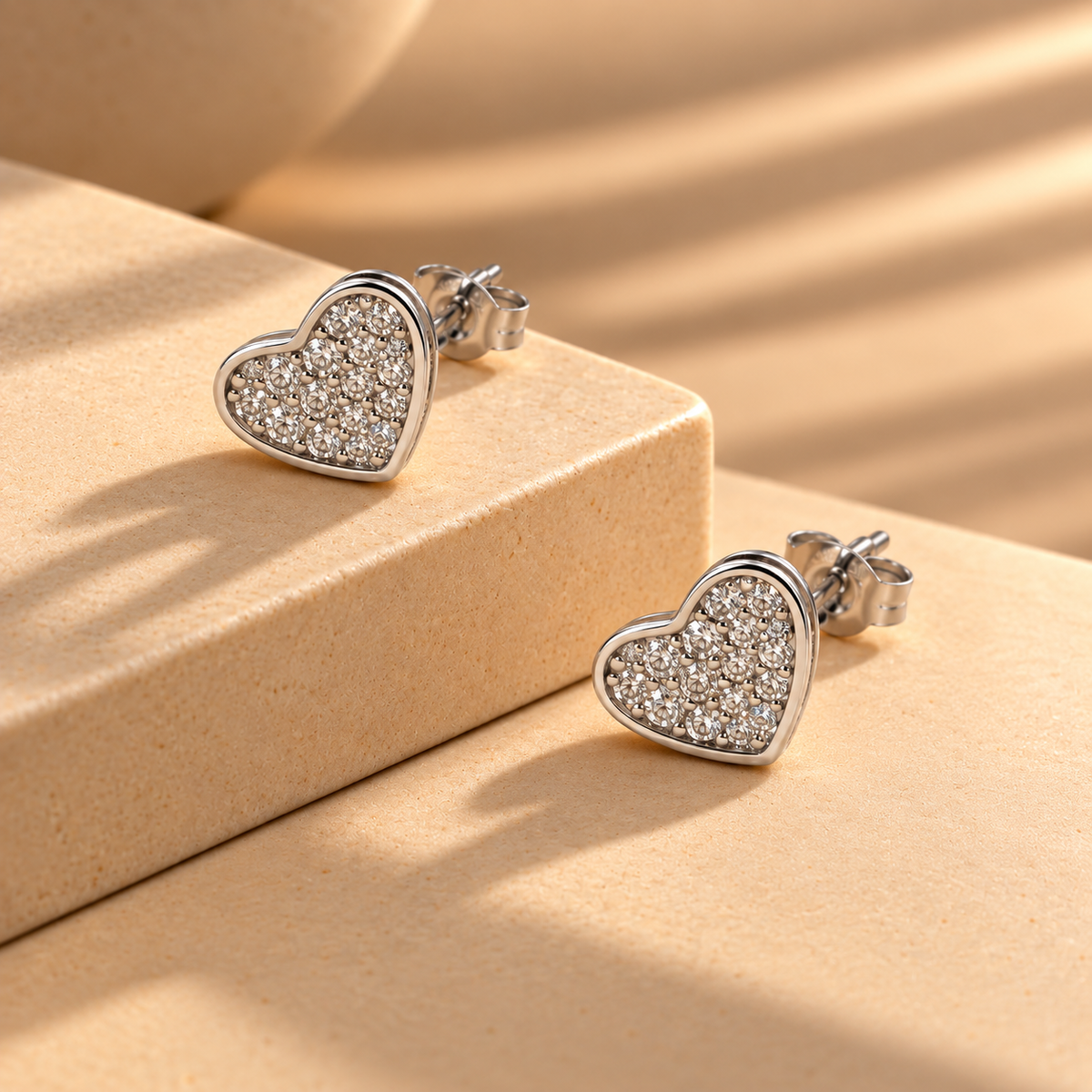 925 Silver Moissanite Pave Heart Stud Earrings