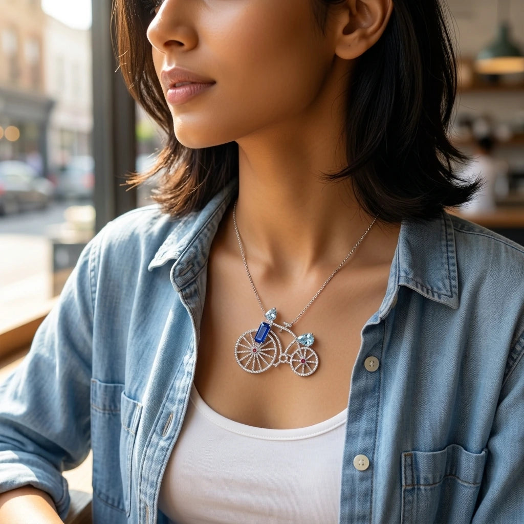 1.46 Ct Natural Diamond Bicycle Pendant | Designer Jewellery