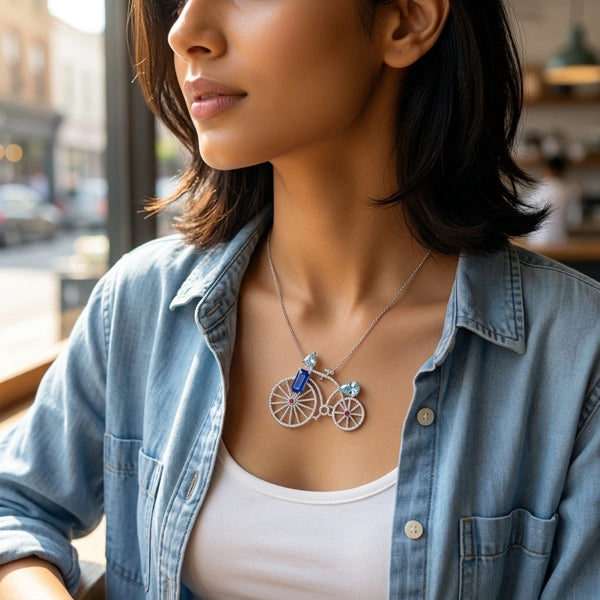 1.46 Ct Natural Diamond Bicycle Pendant | Designer Jewellery