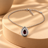 925 Silver Tear Drop Red Moissanite Pendant Chain for Women