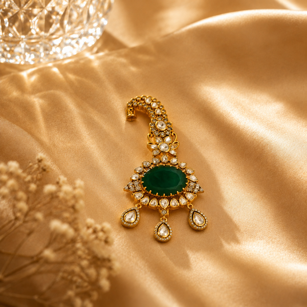 925 Sterling Silver Emerald Bridal Hairpin | Traditional Indian Juda Pin